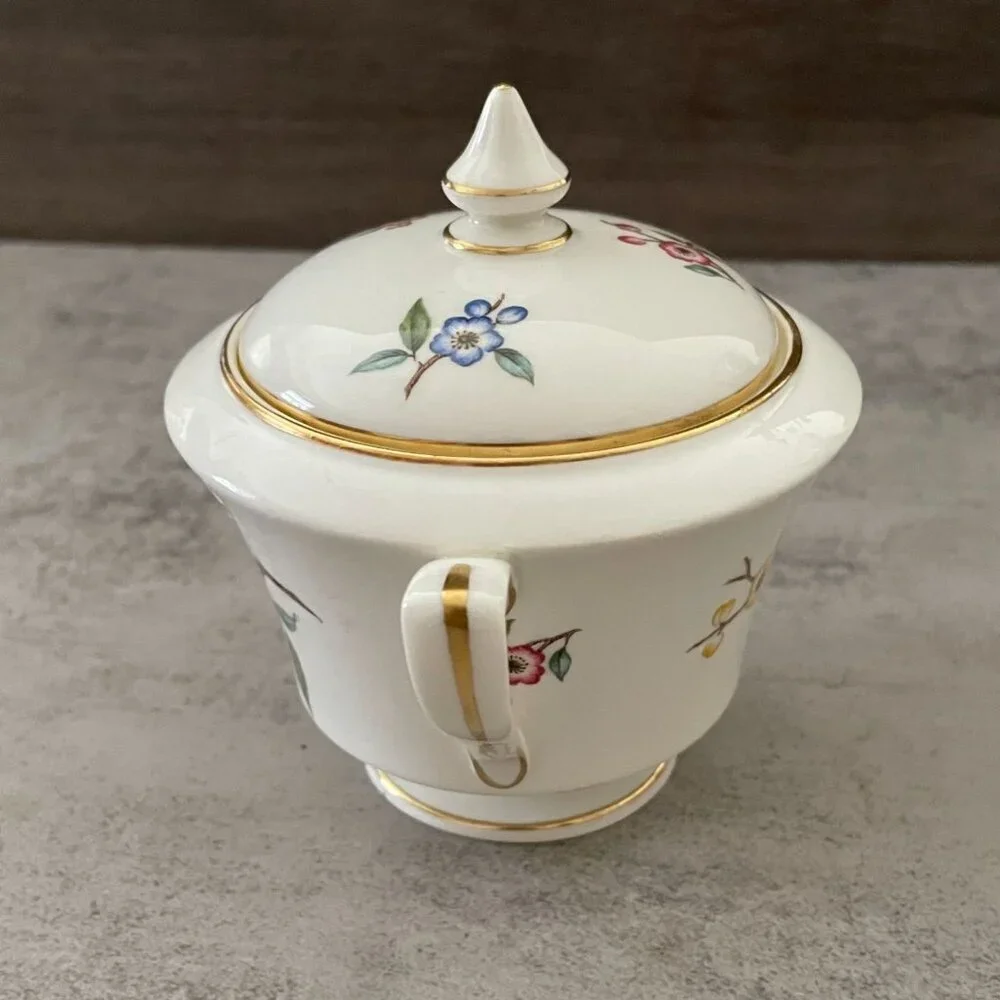 Vintage Royal Worcester Blossom Time Covered Sugar Creamer 3-PC Bone China MINT